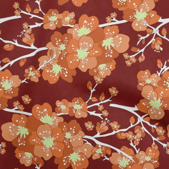 oneOone Cotton Poplin Orange Fabric Asian Chinese Floral Sewing Craft Projects Fabric Prints By Yard 56 Inch Wide