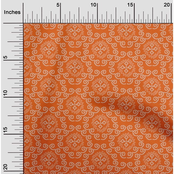 oneOone Cotton Poplin Orange Fabric Ethnic Bandhani Sewing Material Print Fabric By The Yard 42 Inch Wide