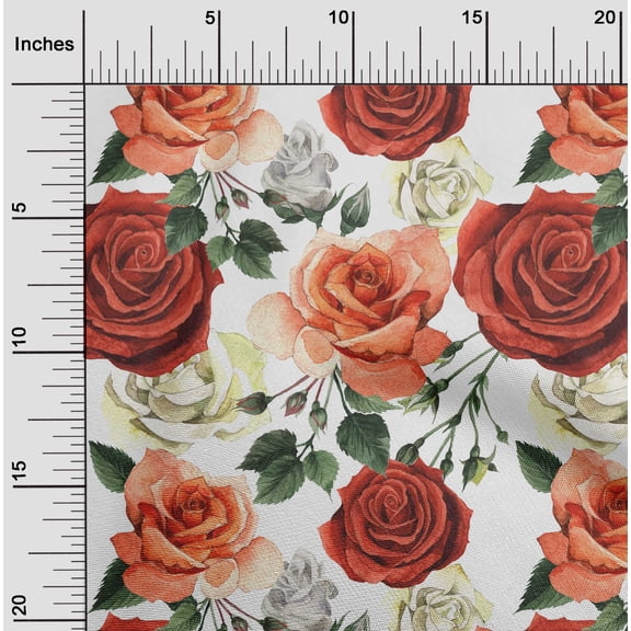 oneOone Cotton Poplin Orange Fabric Leaves & Rose Floral Dress Material Fabric Print Fabric By The Yard 56 Inch Wide