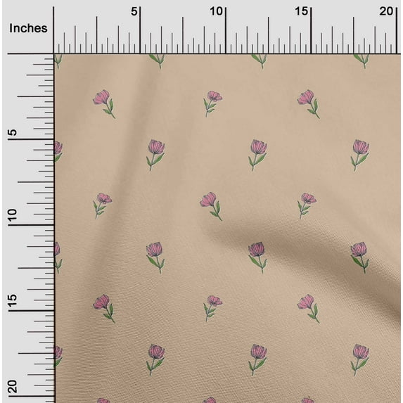 oneOone Cotton Poplin Peach Fabric Leaves & Flower Floral Diy Clothing Quilting Fabric Print Fabric By Yard 56 Inch Wide