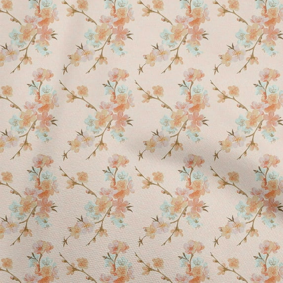 oneOone Cotton Poplin Peach Fabric Watercolor Floral Fabric For Sewing Printed Craft Fabric By The Yard 42 Inch Wide