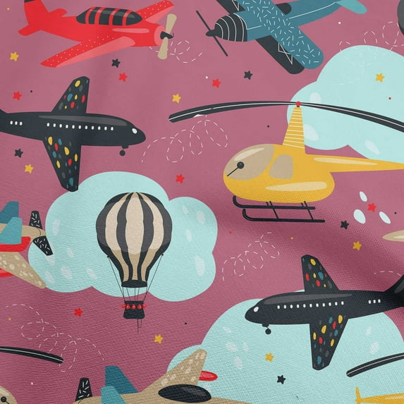 oneOone Cotton Poplin Pink Fabric Airplane Nursery Kids Fabric For Sewing Printed Craft Fabric By The Yard 42 Inch Wide