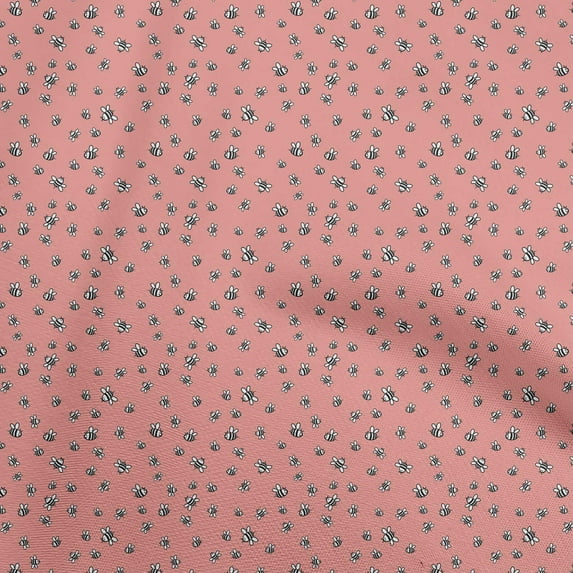 oneOone Cotton Poplin Pink Fabric Honey Bees Dress Material Fabric Print Fabric By The Yard 42 Inch Wide