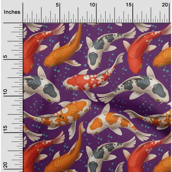 oneOone Cotton Poplin Purple Fabric Bubbles & Koi Fish Ocean Sewing Fabric By The Yard Printed Diy Clothing Sewing Supplies 42 Inch Wide