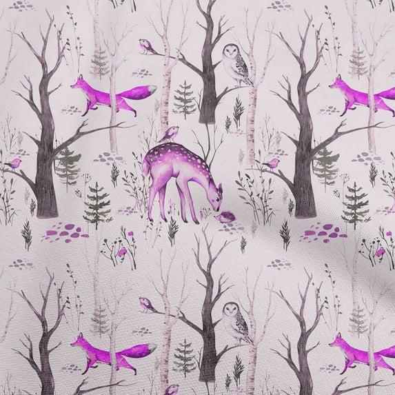 oneOone Cotton Poplin Purple Fabric Deer Quilting Supplies Print Sewing Fabric By The Yard 56 Inch Wide