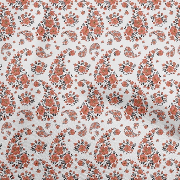 oneOone Cotton Poplin Red Fabric Asian Paisley With Floral Craft Projects Decor Fabric Printed By The Yard 56 Inch Wide