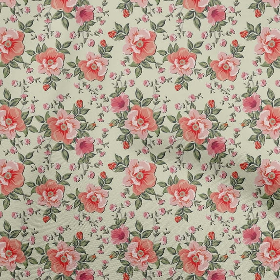 oneOone Cotton Poplin Red Fabric Floral Craft Projects Decor Fabric Printed By The Yard 42 Inch Wide