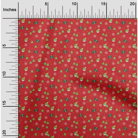 oneOone Cotton Poplin Red Fabric Merry Christmas Craft Projects Decor Fabric Printed By The Yard 42 Inch Wide-6GK