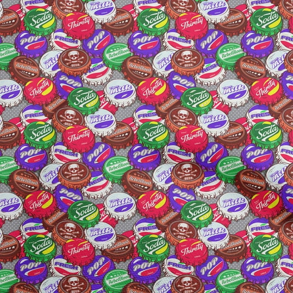 oneOone Cotton Poplin Red Fabric Retro Bottle Soda Cap Fabric For Sewing Printed Craft Fabric By The Yard 42 Inch Wide-QY