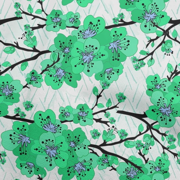 oneOone Cotton Poplin Sea Green Fabric Asian Chinese Floral Quilting Supplies Print Sewing Fabric By The Yard 56 Inch Wide