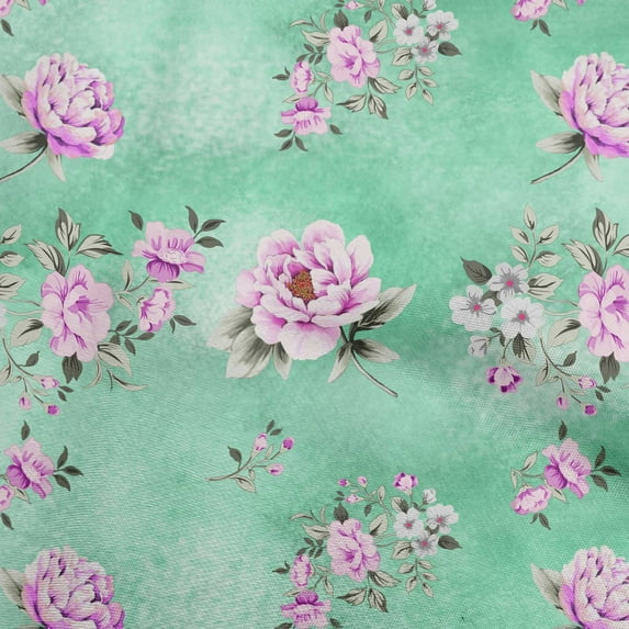 oneOone Cotton Poplin Sea Green Fabric Floral Floral With Texture Quilting Supplies Print Sewing Fabric By The Yard 56 Inch Wide