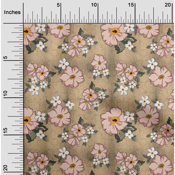 oneOone Cotton Poplin Tan Fabric Leaves & Floral Artistic Sewing Material Print Fabric By The Yard 56 Inch Wide