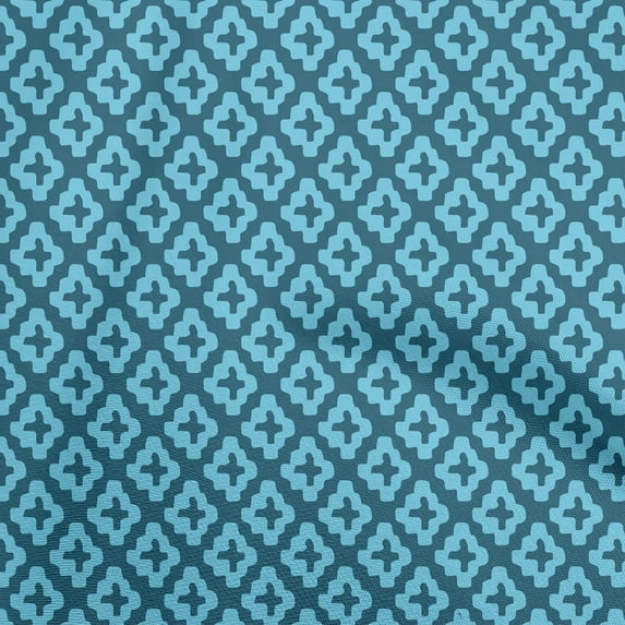 oneOone Cotton Poplin Teal Blue Fabric Abstract Dress Material Fabric Print Fabric By The Yard 42 Inch Wide