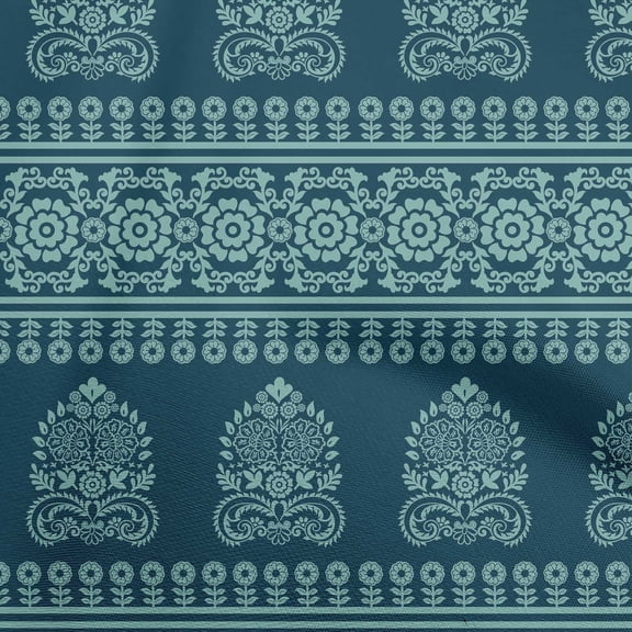 oneOone Cotton Poplin Teal Blue Fabric Asian Block Sewing Fabric By The Yard Printed Diy Clothing Sewing Supplies 56 Inch Wide