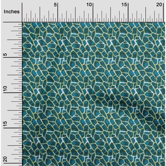 oneOone Cotton Poplin Teal Blue Fabric Snake & Giraffe Animal Skin Craft Projects Decor Fabric Printed By The Yard 42 Inch Wide