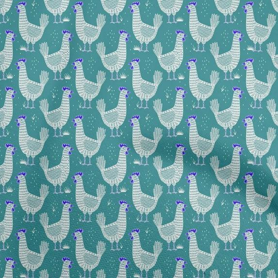 oneOone Cotton Poplin Teal Green Fabric Rooster Cock Sewing Material Print Fabric By The Yard 56 Inch Wide-ZW