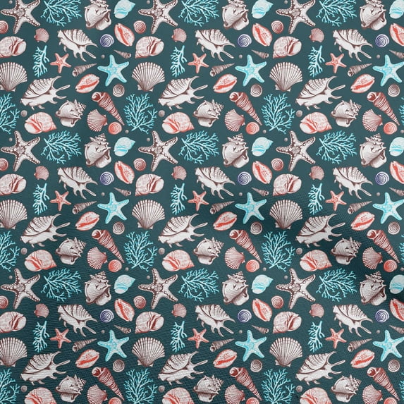 oneOone Cotton Poplin Teal Green Fabric Sea Shells Pattern Fabric For Sewing Printed Craft Fabric By The Yard 56 Inch Wide