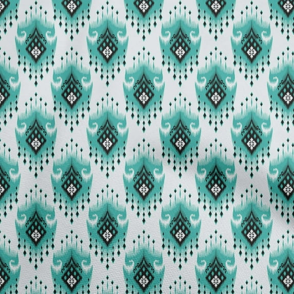oneOone Cotton Poplin Turquoise Green Fabric Asian Ikat Diy Clothing Quilting Fabric Print Fabric By Yard 56 Inch Wide