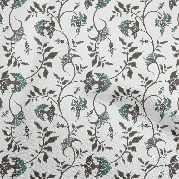 oneOone Cotton Poplin Turquoise Green Fabric Jacobean Floral Sewing Material Print Fabric By The Yard 56 Inch Wide