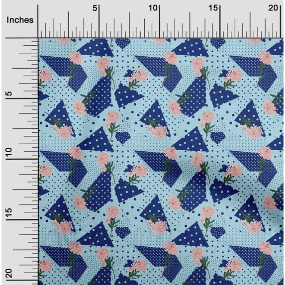 oneOone Cotton Poplin Twill Baby Blue Fabric Geometric & Rose Floral Sewing Fabric By The Yard Printed Diy Clothing Sewing Supplies 56 Inch Wide