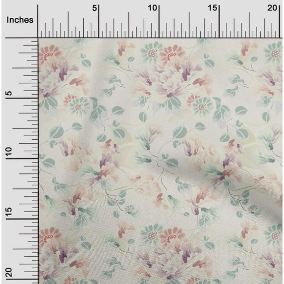 oneOone Cotton Poplin Twill Beige Fabric Florals Sewing Material Print Fabric By The Yard 56 Inch Wide