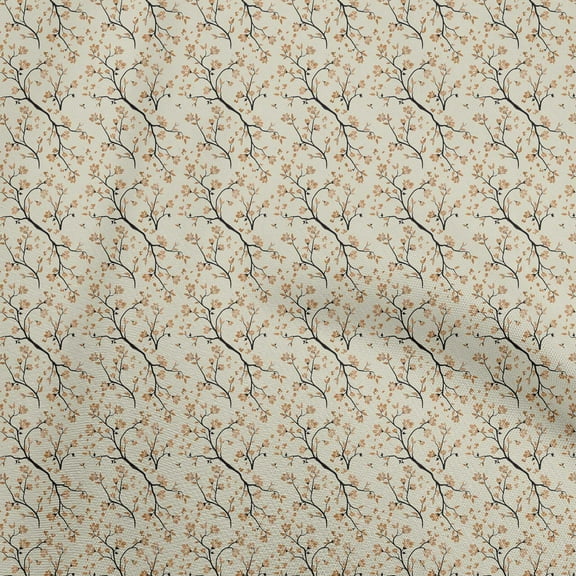 oneOone Cotton Poplin Twill Beige Fabric Watercolor Floral Sewing Material Print Fabric By The Yard 56 Inch Wide