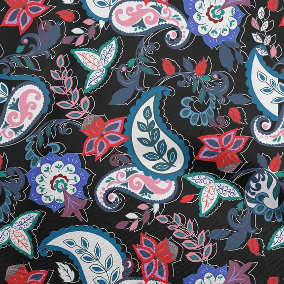 oneOone Cotton Poplin Twill Black Fabric Asian Paisley Floral Sewing Material Print Fabric By The Yard 56 Inch Wide