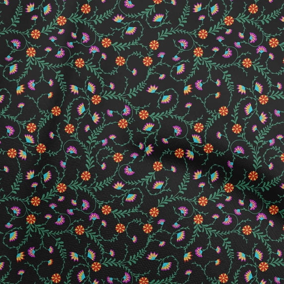 oneOone Cotton Poplin Twill Black Fabric Florals Diy Clothing Quilting Fabric Print Fabric By Yard 56 Inch Wide