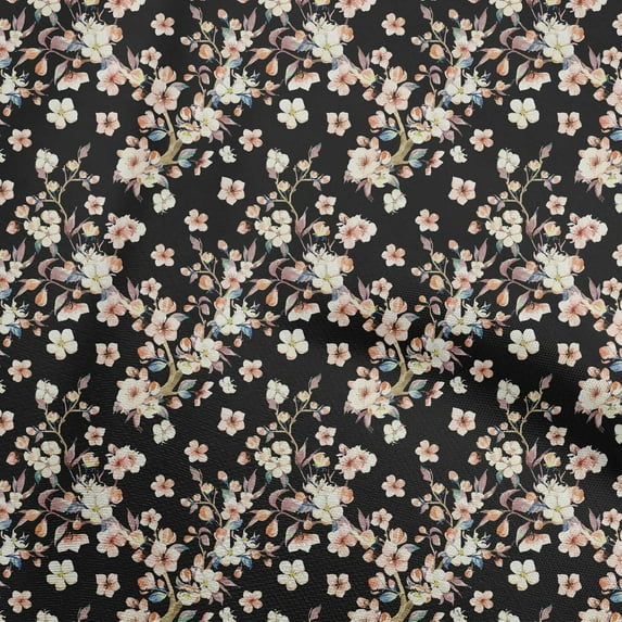 oneOone Cotton Poplin Twill Black Fabric Watercolor Floral Quilting Supplies Print Sewing Fabric By The Yard 56 Inch Wide-aB