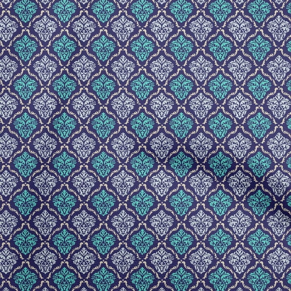 oneOone Cotton Poplin Twill & Blue Fabric Asian Suzani Sewing Material Print Fabric By The Yard 56 Inch Wide