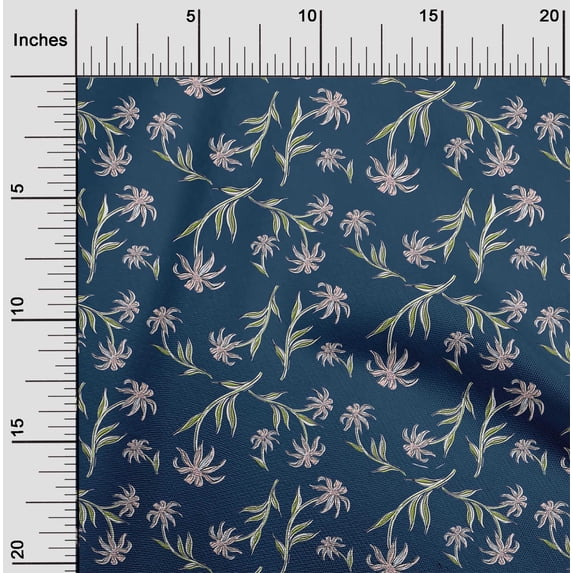 oneOone Cotton Poplin Twill & Blue Fabric Leaves & Flower Floral Sewing Material Print Fabric By The Yard 56 Inch Wide