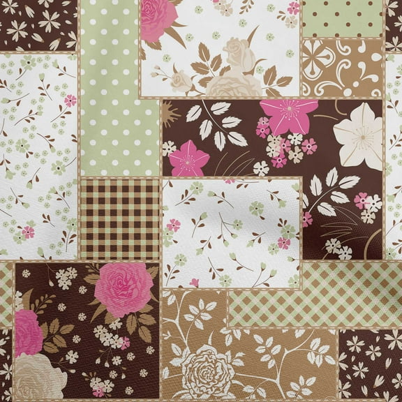oneOone Cotton Poplin Twill Brown Fabric Asian Floral Mix Patch Sewing Material Print Fabric By The Yard 56 Inch Wide