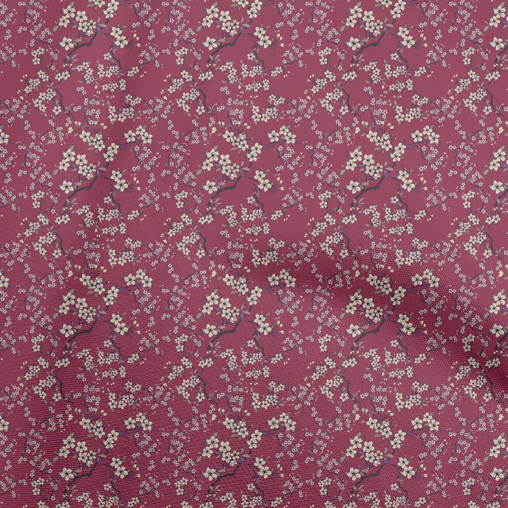 oneOone Cotton Poplin Twill Dark Magenta Fabric Asian Japanese Floral ...