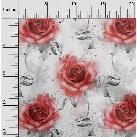 oneOone Cotton Poplin Twill Dark Peach Fabric Leaves & Rose Watercolor Fabric For Sewing Printed Craft Fabric By The Yard 56 Inch Wide