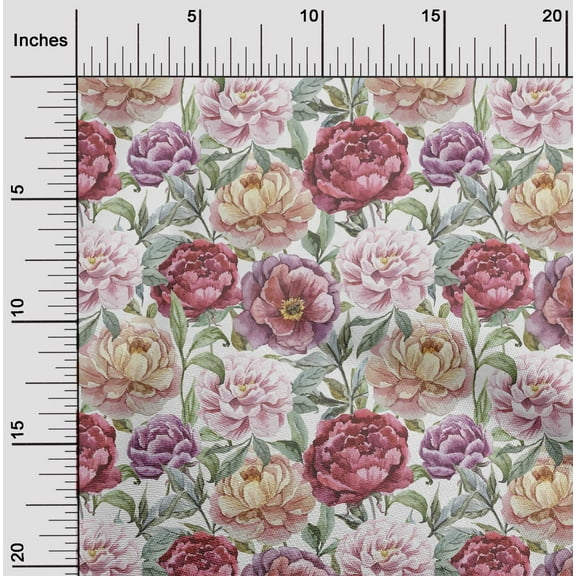 oneOone Cotton Poplin Twill Dark Peach Orange Fabric Flower & Leaves Watercolor Craft Projects Decor Fabric Printed By The Yard 56 Inch Wide