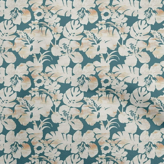 oneOone Cotton Poplin Twill Dark Teal Green Fabric Floral & Leaves Fabric For Sewing Printed Craft Fabric By The Yard 56 Inch Wide