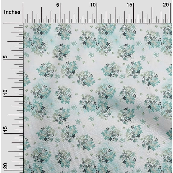 oneOone Cotton Poplin Twill Dusty Teal Green Fabric Flower Watercolor Quilting Supplies Print Sewing Fabric By The Yard 56 Inch Wide
