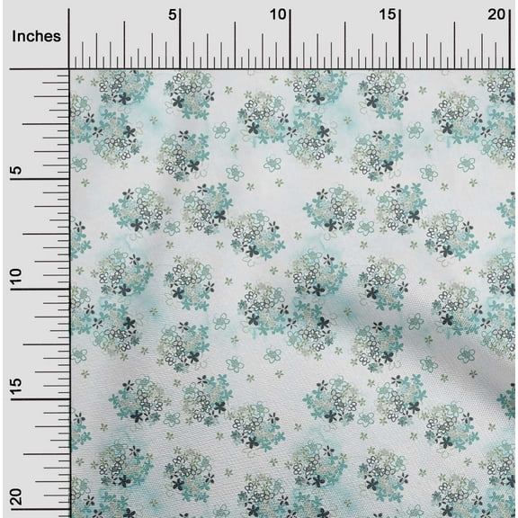oneOone Cotton Poplin Twill Dusty Teal Green Fabric Flower Watercolor Quilting Supplies Print Sewing Fabric By The Yard 56 Inch Wide