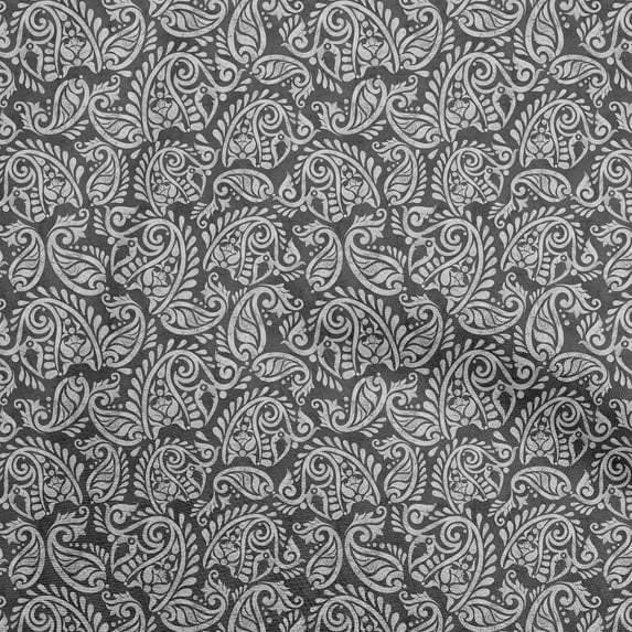 oneOone Cotton Poplin Twill Gray Fabric Asian Batik Paisley Dress Material Fabric Print Fabric By The Yard 56 Inch Wide