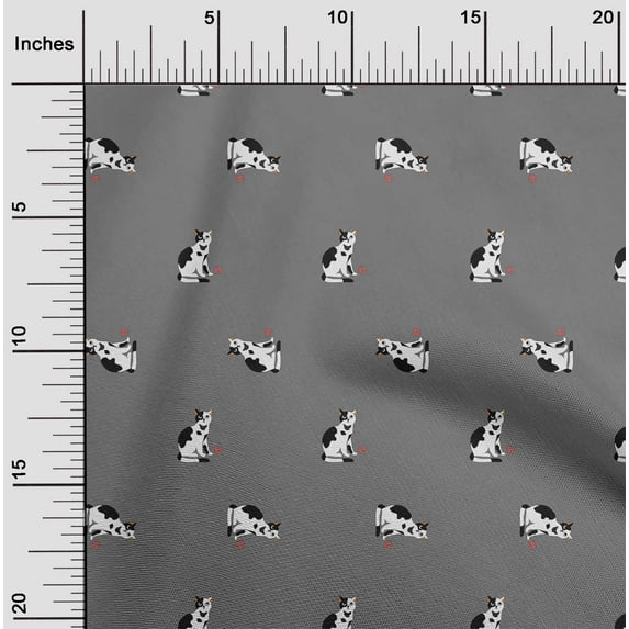 oneOone Cotton Poplin Twill Gray Fabric Cat Sewing Material Print Fabric By The Yard 56 Inch Wide