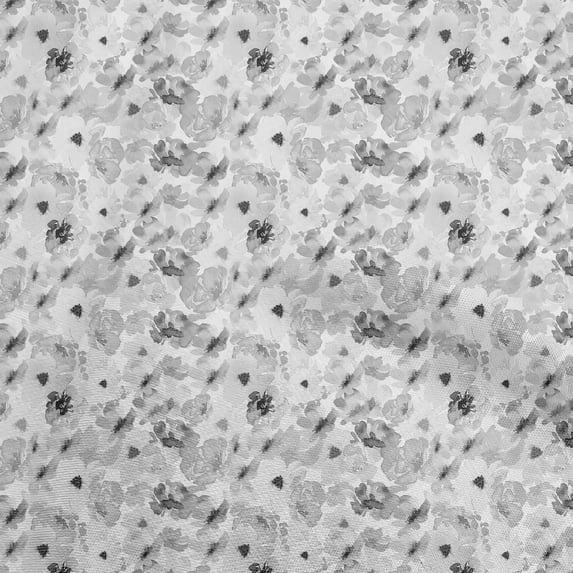 oneOone Cotton Poplin Twill Gray Fabric Watercolor Floral Sewing Material Print Fabric By The Yard 56 Inch Wide-aA