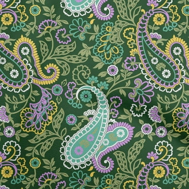 oneOone Cotton Poplin Twill Green Fabric Paisleys Sewing Craft Projects Fabric Prints By Yard 56 Inch Wide-8287