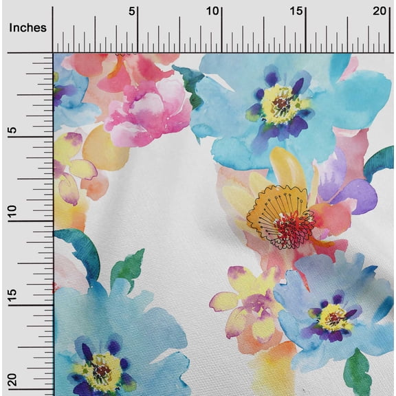 oneOone Cotton Poplin Twill Light Blue Fabric Flower Watercolor Quilting Supplies Print Sewing Fabric By The Yard 56 Inch Wide
