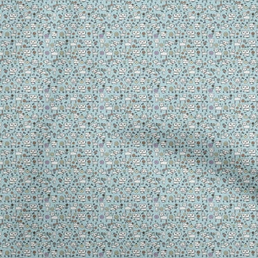 oneOone Cotton Poplin Twill Light Blue Fabric Kids Animal Dress Material Fabric Print Fabric By The Yard 56 Inch Wide