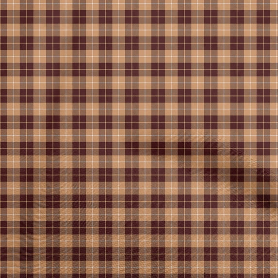 oneOone Cotton Poplin Twill Light Brown Fabric Check Dress Material Fabric Print Fabric By The Yard 56 Inch Wide