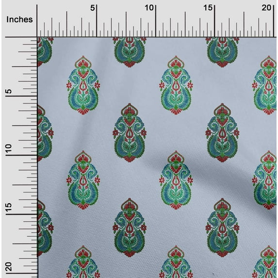 oneOone Cotton Poplin Twill Light Grayish Blue Fabric Floral & Paisley Block Craft Projects Decor Fabric Printed By The Yard 56 Inch Wide