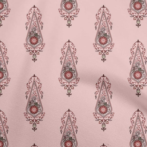 oneOone Cotton Poplin Twill Light Pink Fabric Asian Floral Block Craft Projects Decor Fabric Printed By The Yard 56 Inch Wide