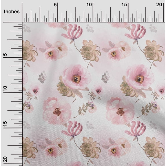 oneOone Cotton Poplin Twill Light Pink Fabric Florals Sewing Material Print Fabric By The Yard 56 Inch Wide