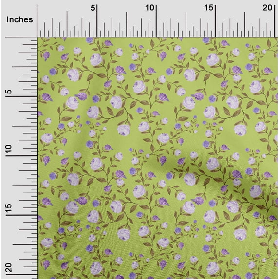 oneOone Cotton Poplin Twill Lime Fabric Flower & Leaves Watercolor Sewing Material Print Fabric By The Yard 56 Inch Wide