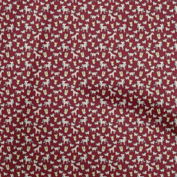 oneOone Cotton Poplin Twill Maroon Fabric Kids Animal Quilting Supplies Print Sewing Fabric By The Yard 56 Inch Wide
